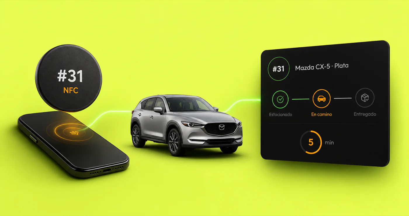 Smart valet parking system connecting an NFC token, a vehicle and its delivery status